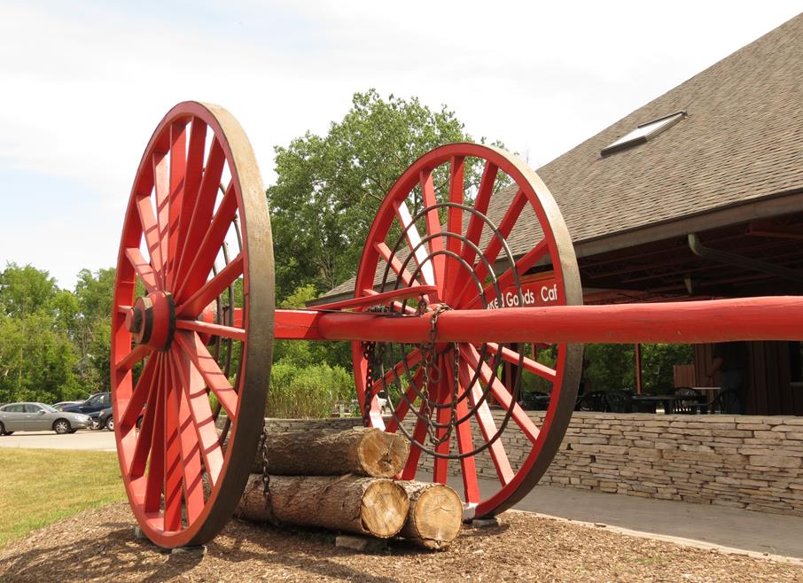 Big Red Logging wheels at Paint Creek Cider Mill, Goodison, MI